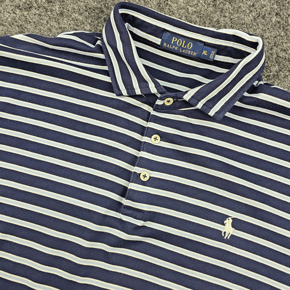 Polo Ralph Lauren Polo Shirt Mens XL Blue White Striped Short Sleeve Golf Casual
